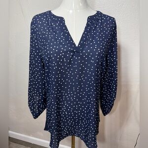 Fortune + Ivy Navy Polka Dot V-Neck Blouse Size Small